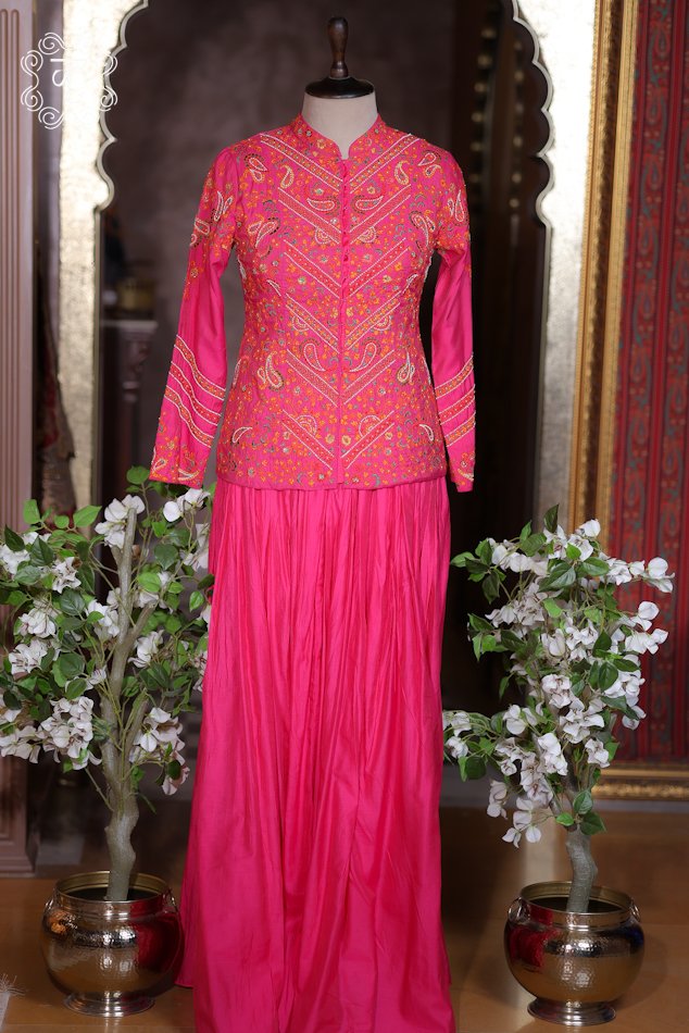 Hot Pink Hand Embroidered Wedding Sharara Suit
