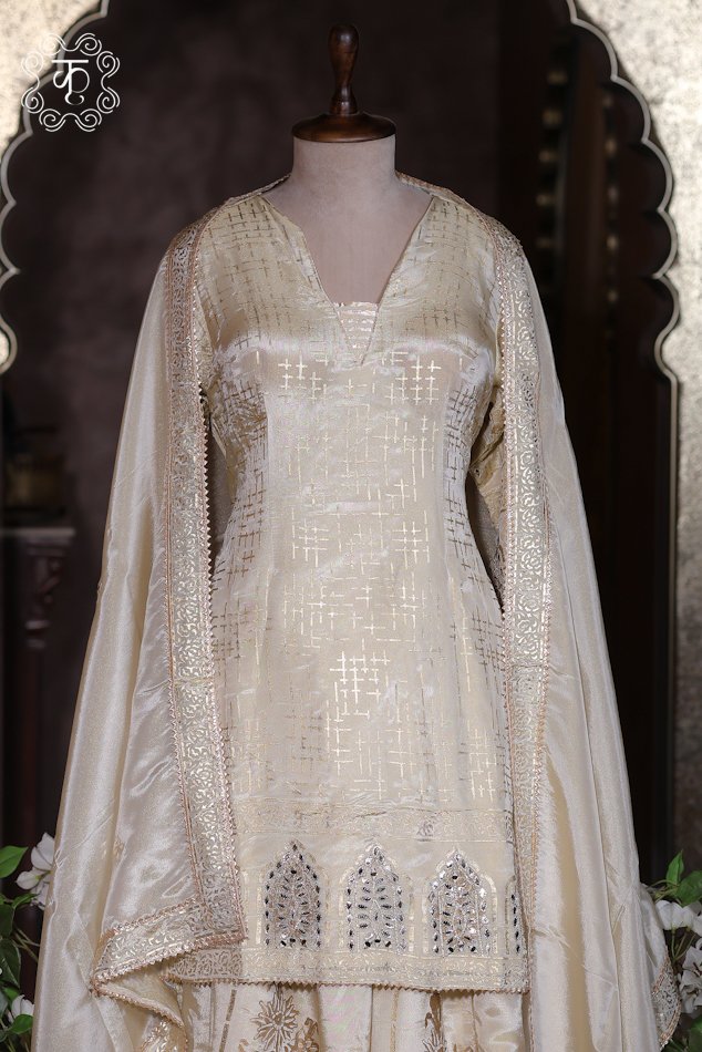 Luxury ivory Pakistani style designer sharara suit