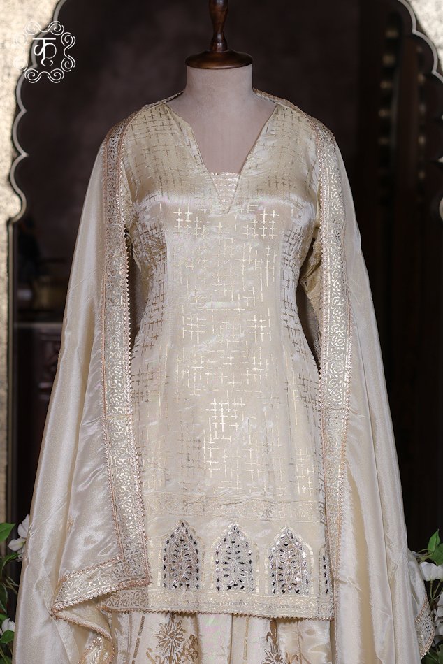 Elegant ivory wedding sharara suit for women