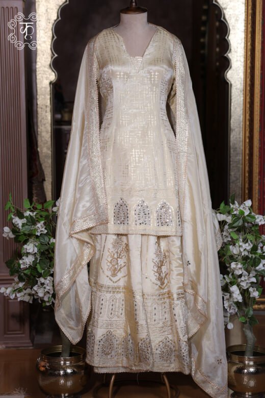 Premium ivory embroidered festive sharara suit