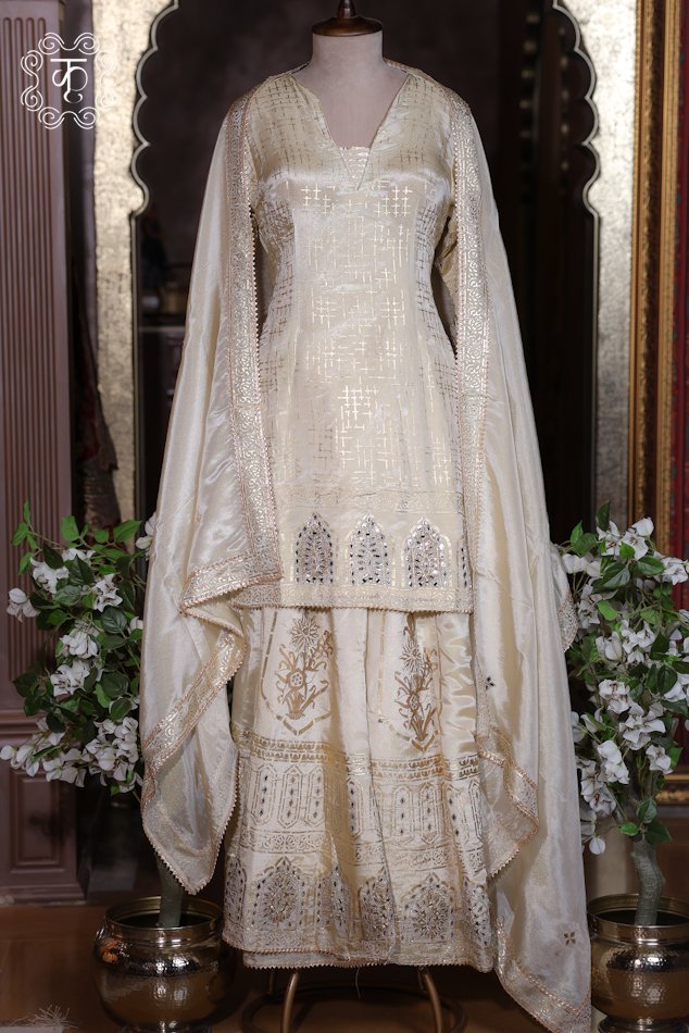Premium ivory embroidered festive sharara suit