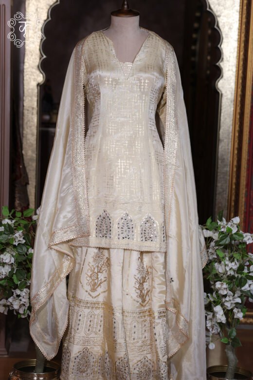 Designer ivory ethnic sharara suit for weddings and celebrations