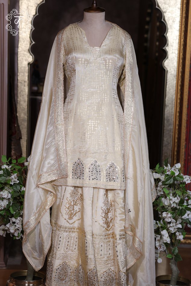 Designer ivory ethnic sharara suit for weddings and celebrations