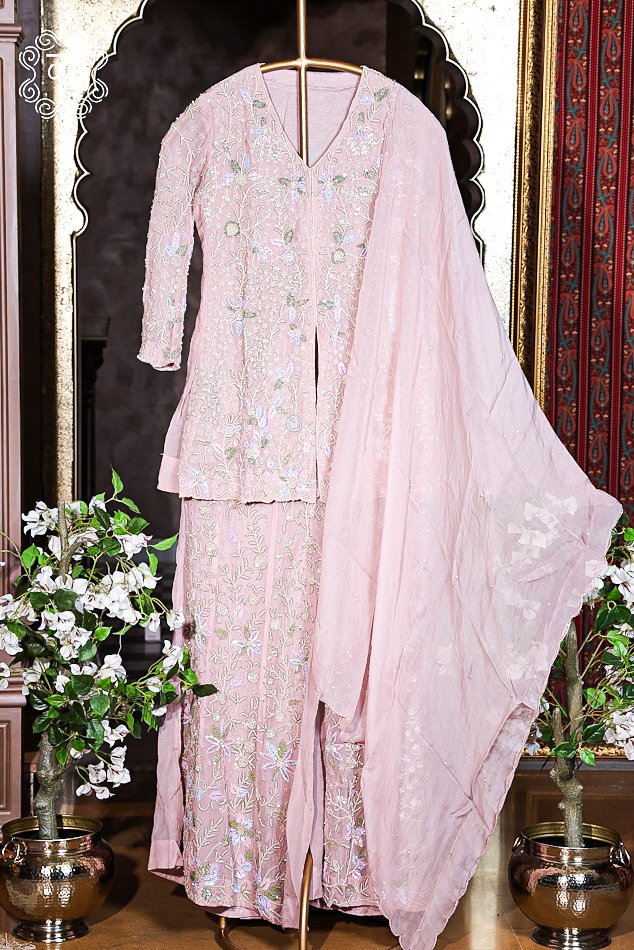 Women's blush pink designer sharara suit for engagement, reception and party wear