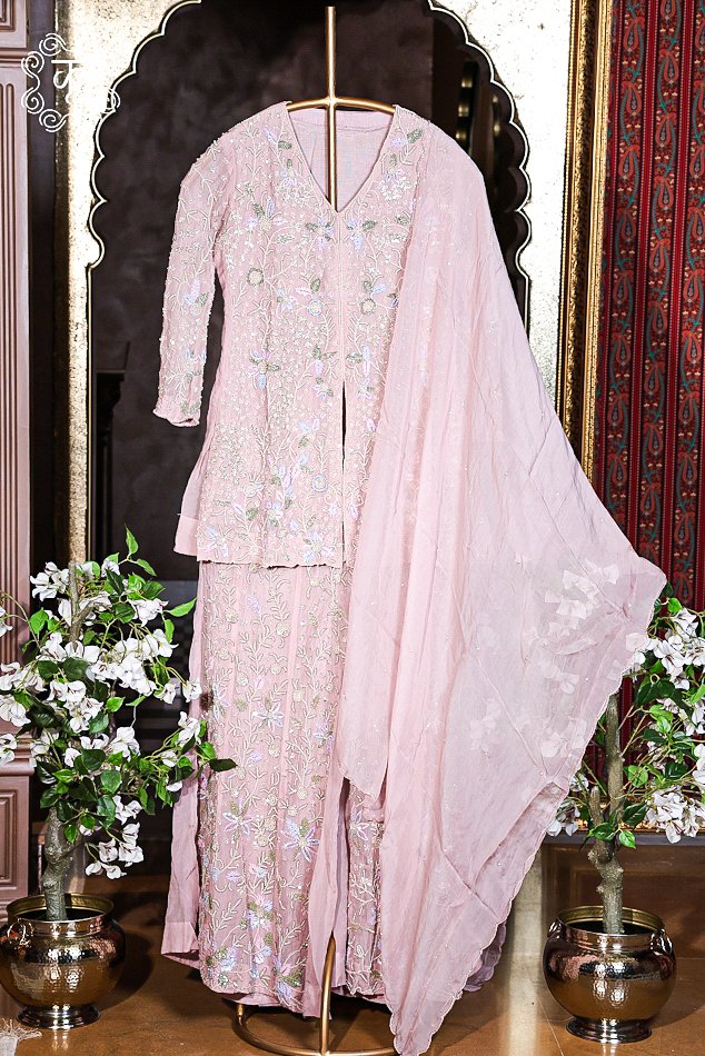 Premium blush pink sequin embroidered sharara set with designer dupatta