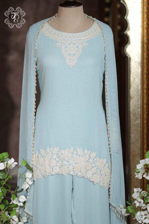 Hand Embroidered Designer Co-ord Suit Set with Draped Cape