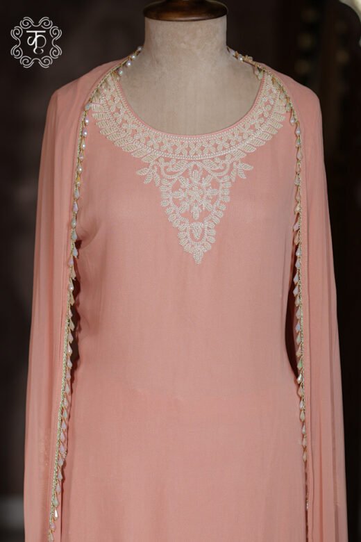 Hand Embroidered Designer Co-ord Suit Set with Draped Cape
