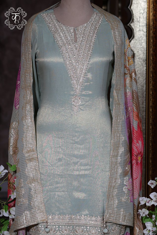 Hand Embroidered Designer Sharara Suit Set with Floral Skirt - Image 3