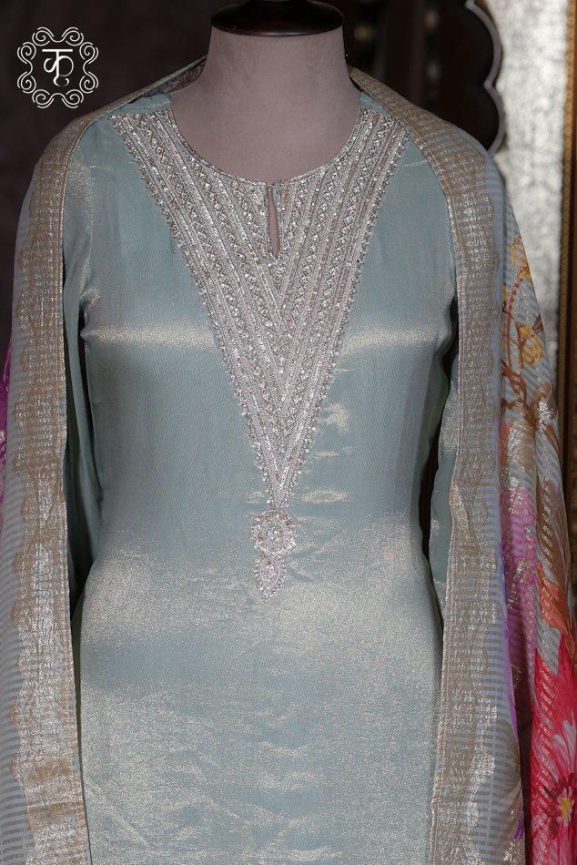 Hand Embroidered Designer Sharara Suit Set with Floral Skirt - Image 4