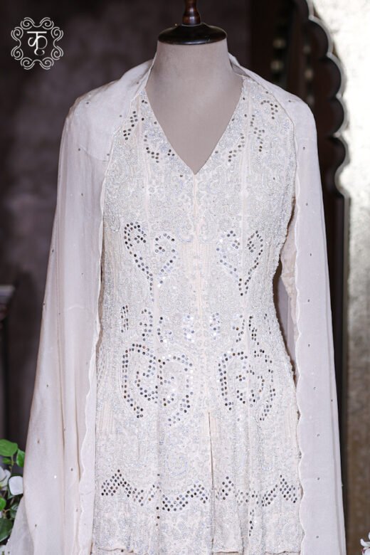 Off-White Hand Embroidered Designer Sharara Suit Set