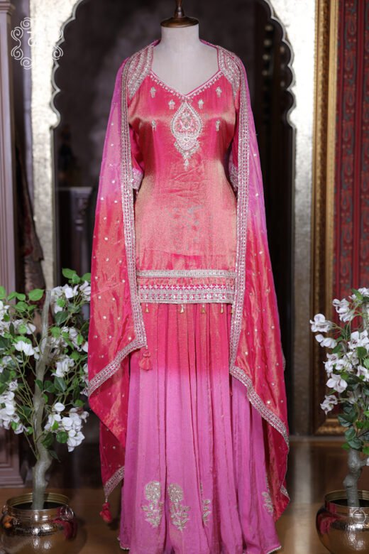 Hand Embroidered Ombre Designer Sharara Suit Set