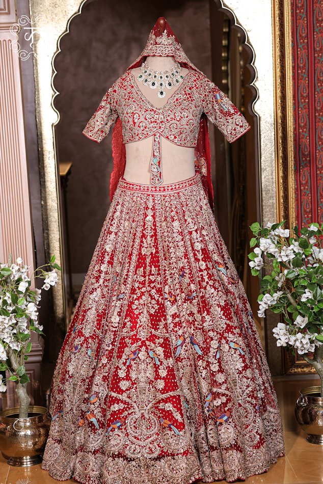 Hand Embroidered Heavy Bridal Lehenga Choli Set with Bird Motifs - Image 4