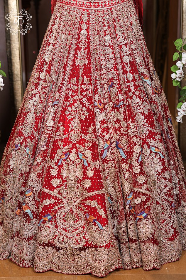 Hand Embroidered Heavy Bridal Lehenga Choli Set with Bird Motifs - Image 2