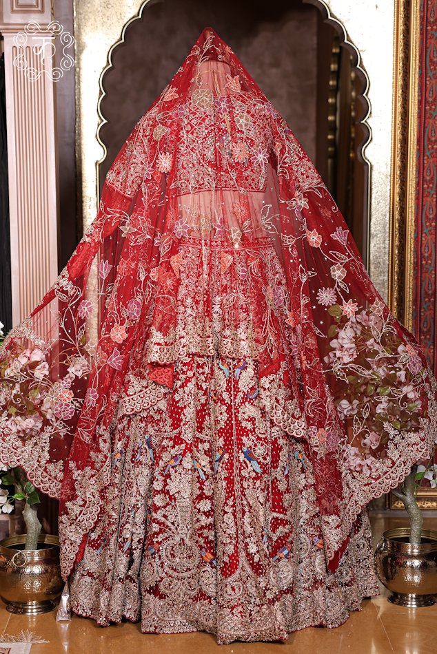 Hand Embroidered Heavy Bridal Lehenga Choli Set with Bird Motifs - Image 5