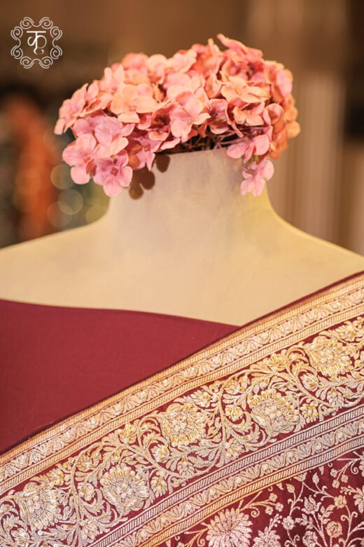 Full floor-length presentation view of the Banarasi Katan Silk Floral Jaal Brocade Saree from Kridhaa.