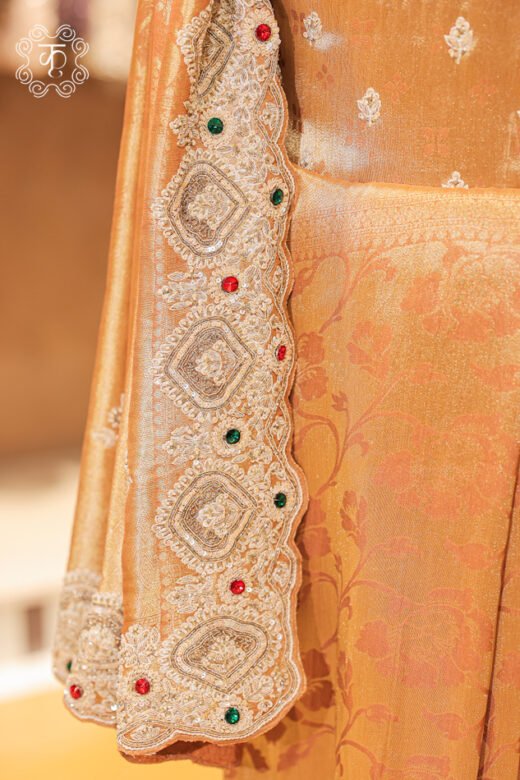 Full floor-length presentation view of the Banarasi Tissue Silk Floral Brocade Saree from Kridhaa.