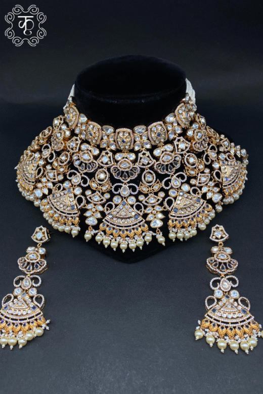 Antique gold kundan choker necklace with jhumka earrings — Kridhaa AD Neckpiece collection