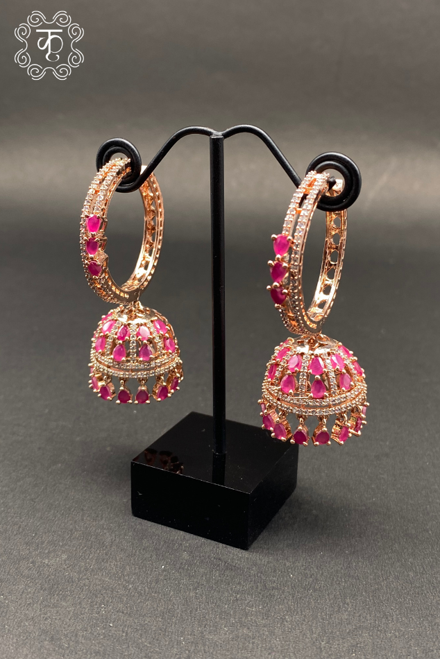 Rose Gold with Pink AD Earrings - Image 2