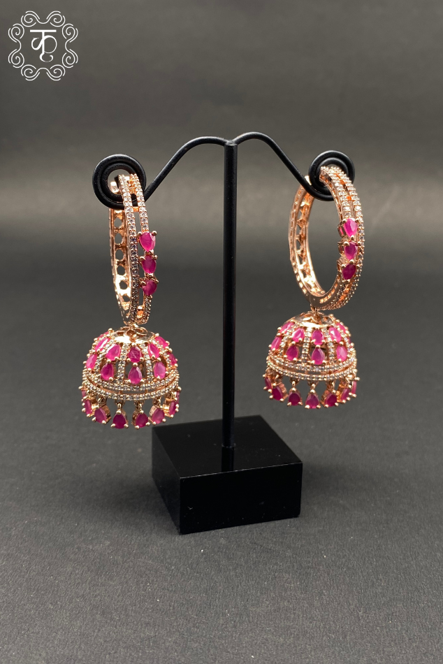 Rose Gold with Pink AD Earrings - Image 3