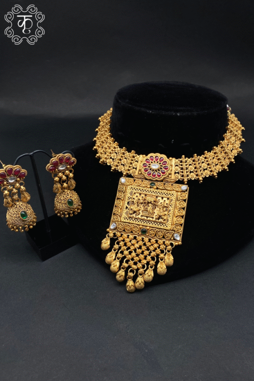 Golden Temple Neckpiece with red stones