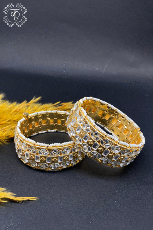 Gold kundan Pachi bangles with white stonework, paired set — Kridhaa Pachi Bangle collection