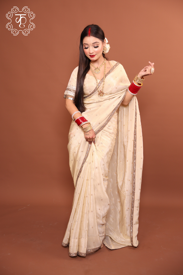 Russian Silk Saree- Golden - Image 3