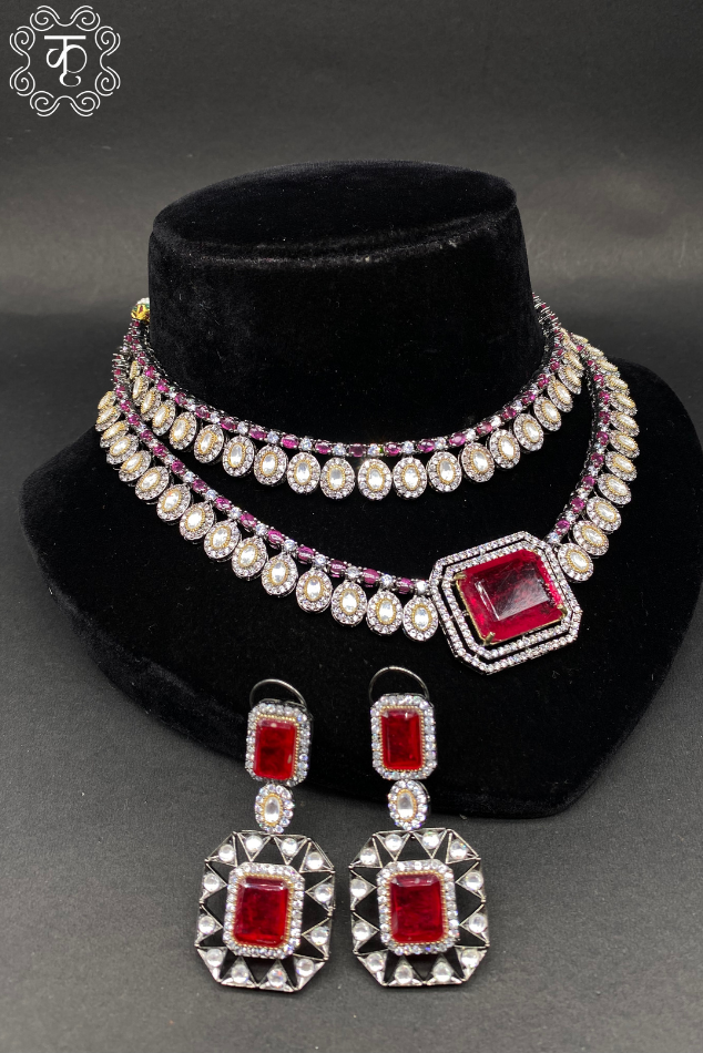 Rose Gold Red Stone AD neckpiece - Image 3