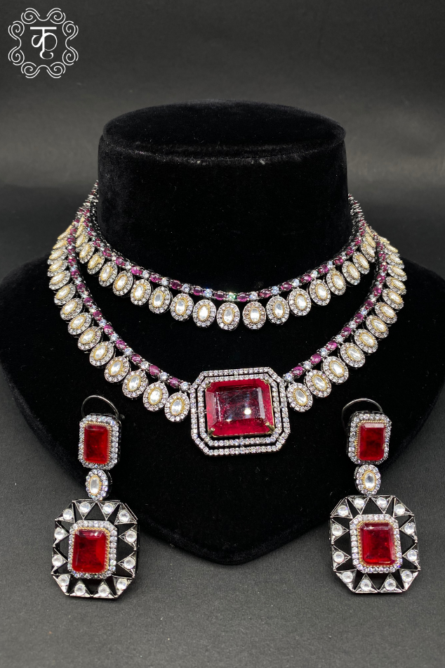 Rose Gold Red Stone AD neckpiece - Image 2