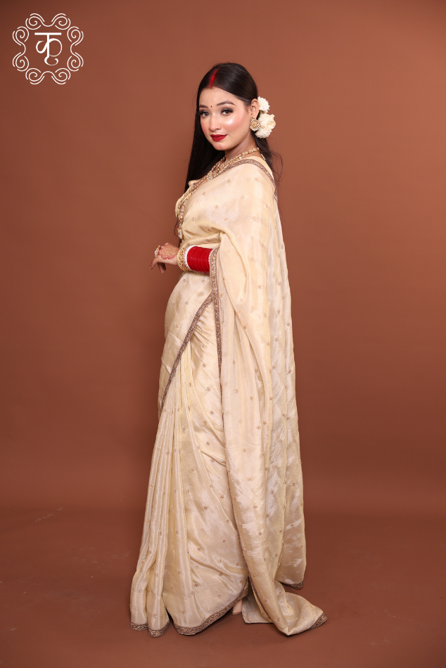 Russian Silk Saree- Golden - Image 2