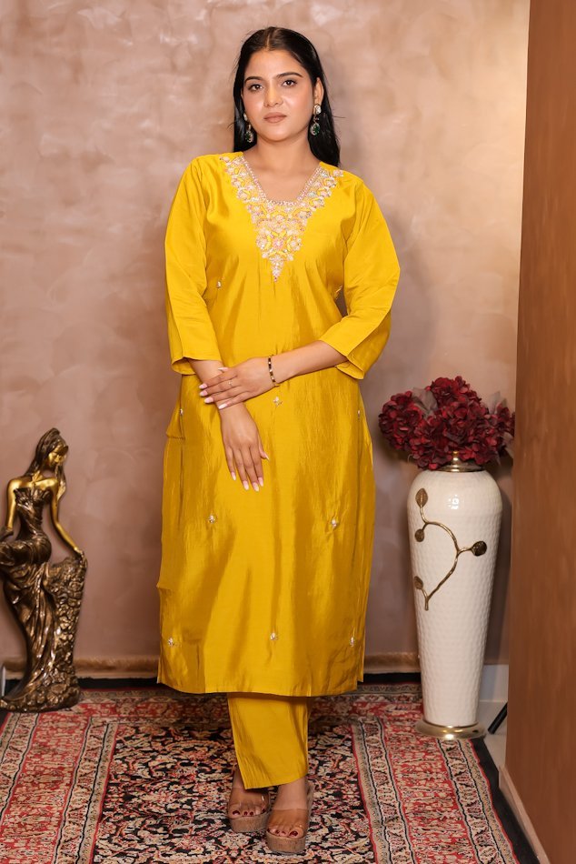 Rasiq Mustard Stitched Suit Set - Image 2