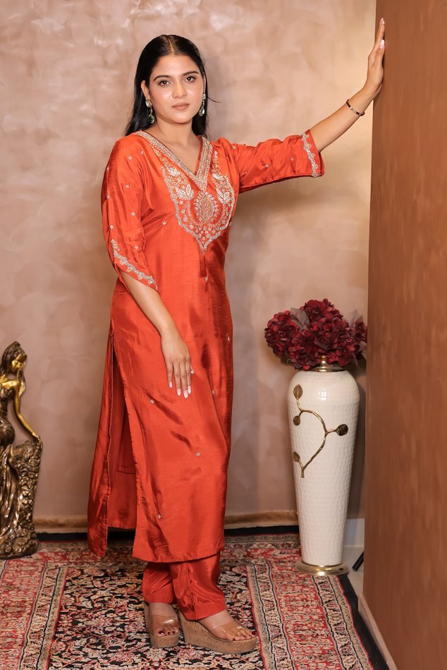 Rasiq Orange Stitched Suit Set 2 - Image 2