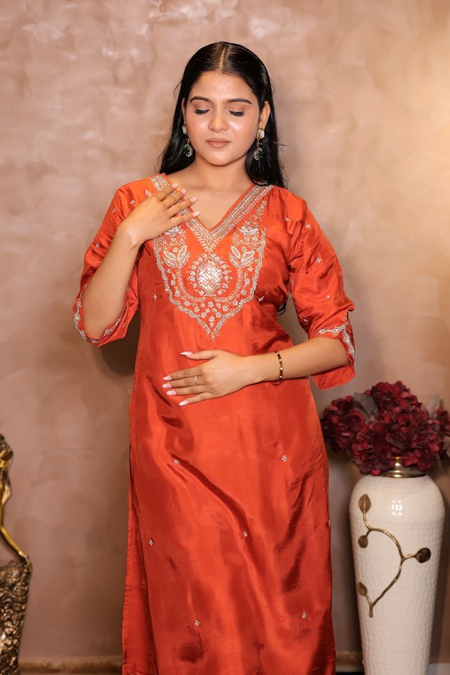 Rasiq Orange Stitched Suit Set 2 - Image 3