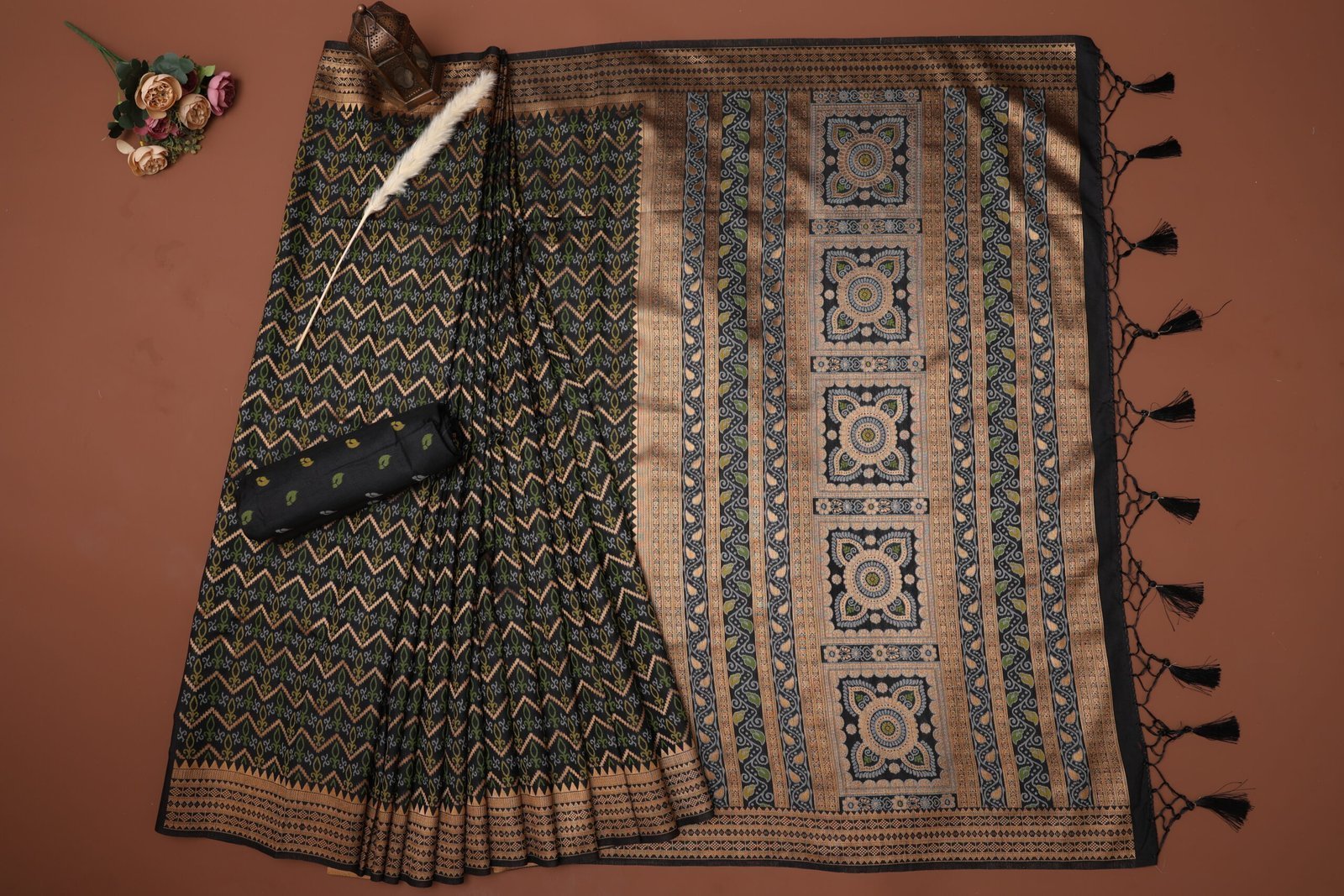 Mystic Chanderi Black Saree - Image 6