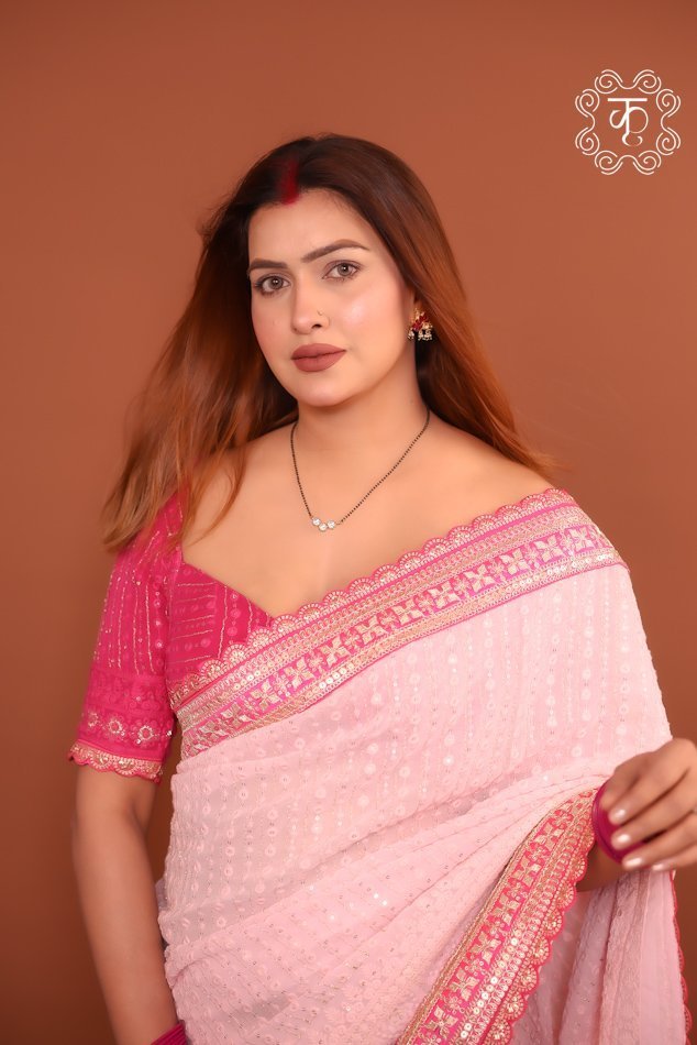 Blush Elegance Lucknowi Georgette Saree - Pink - Image 2