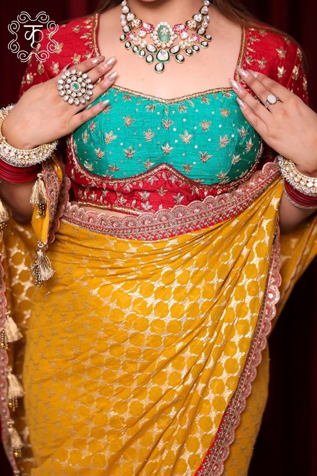Chanderi Silk Fabric Hand Embroidery Saree - Yellow - Image 6