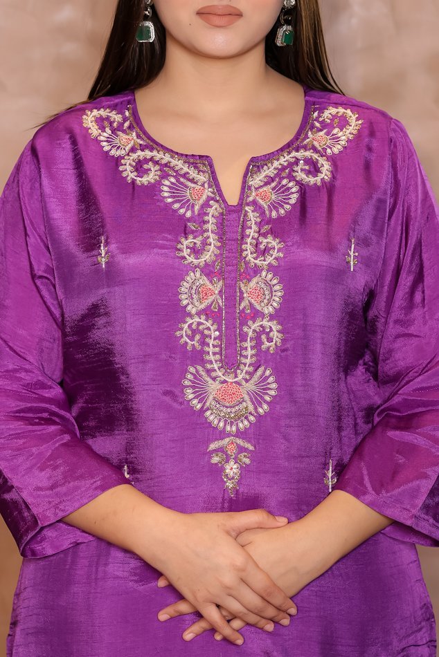 Rasiq Purple Stitched Suit Set - Image 2