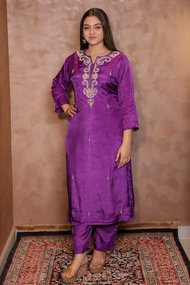 Rasiq Purple Stitched Suit Set - Image 4