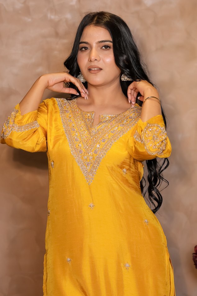 Rasiq Yellow Red Stitched Suit Set 3 - Image 4