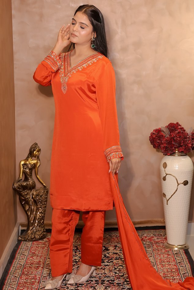 Rasiq Orange Stitched Suit Set 3 - Image 3