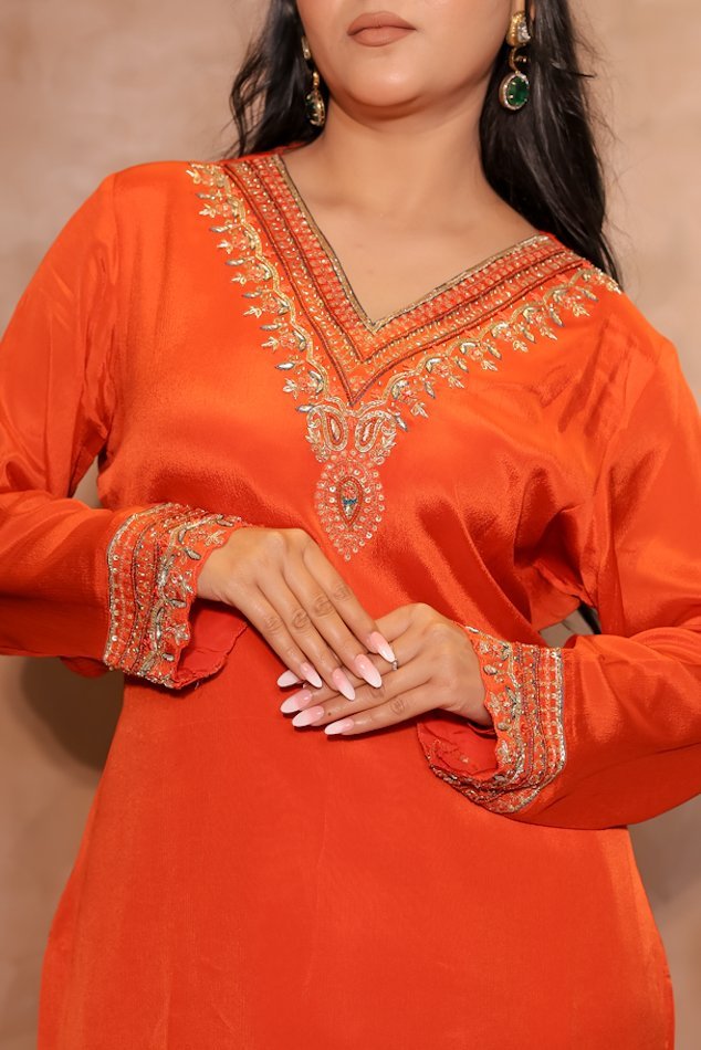 Rasiq Orange Stitched Suit Set 3 - Image 4