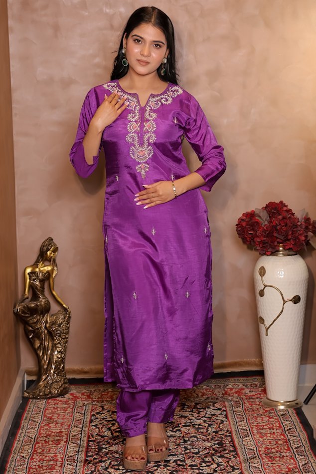 Rasiq Purple Stitched Suit Set 3 - Image 2