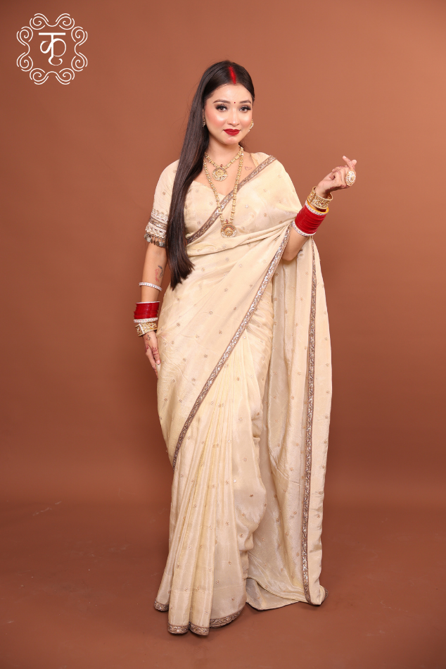 Russian Silk Saree- Golden - Image 4