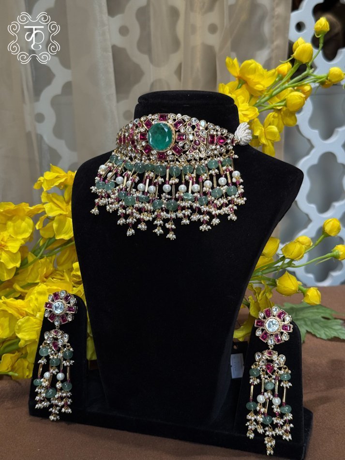 Neckpiece with Earrings – Red Mint Green - Image 2