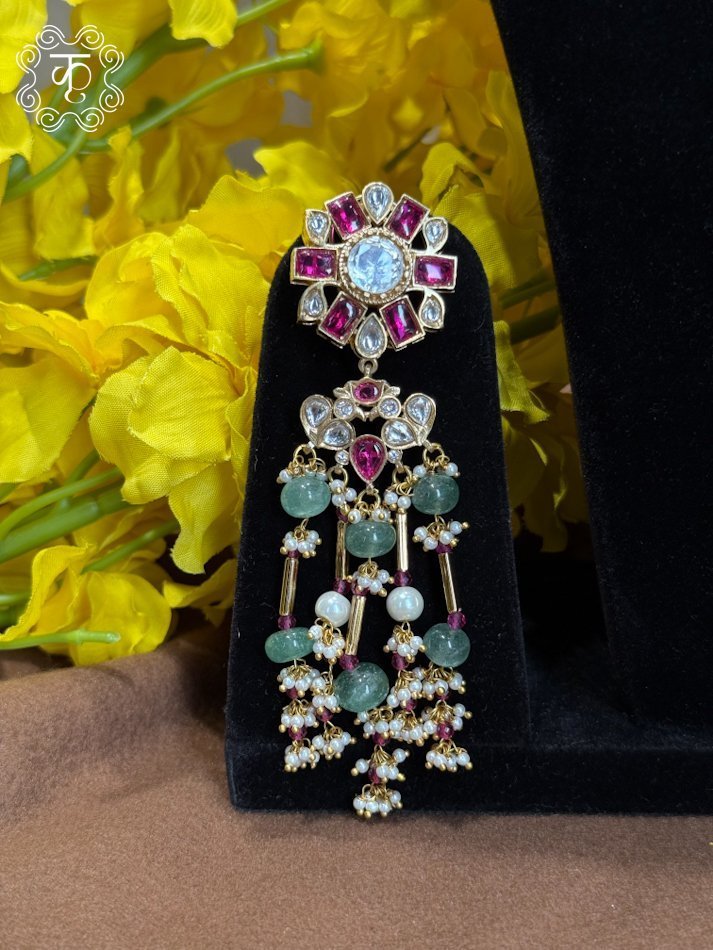 Neckpiece with Earrings – Red Mint Green - Image 3