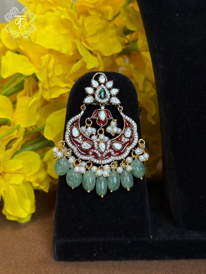 Neckpiece with Earrings – Red Mint Green - Image 5