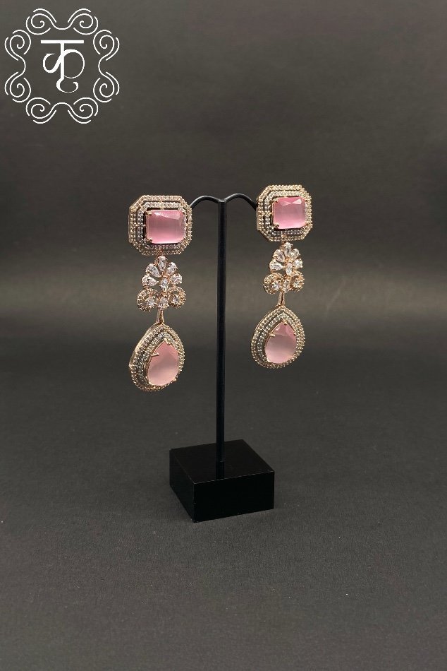 Rose Gold with Light Pink AD Earrings - Image 2
