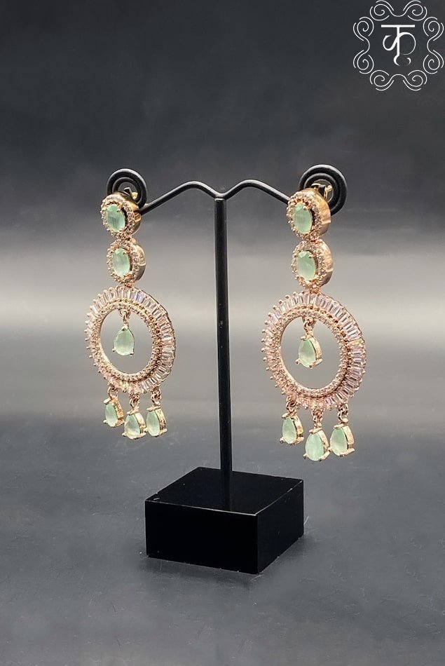 Rose Gold with Mint & Green AD Earrings - Image 2