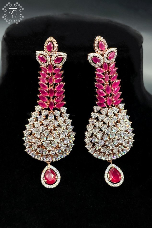 Rose Gold with White and Pink AD Set & Earrings - Image 4