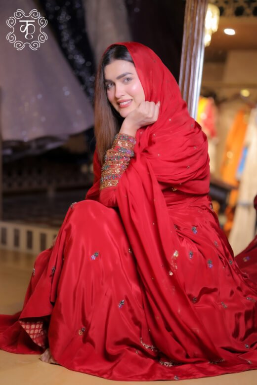 Red luxury embroidered Anarkali suit with matching dupatta