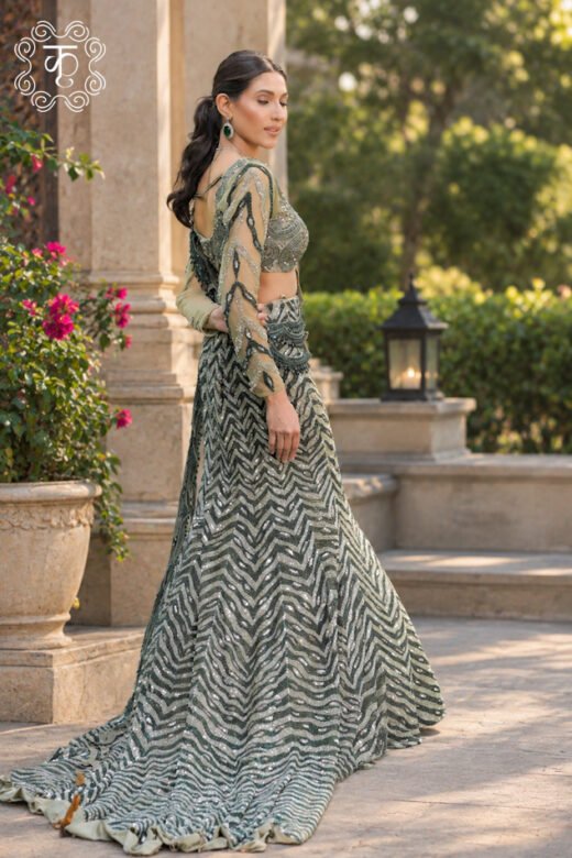 Dark green sequined designer lehenga choli with dupatta
